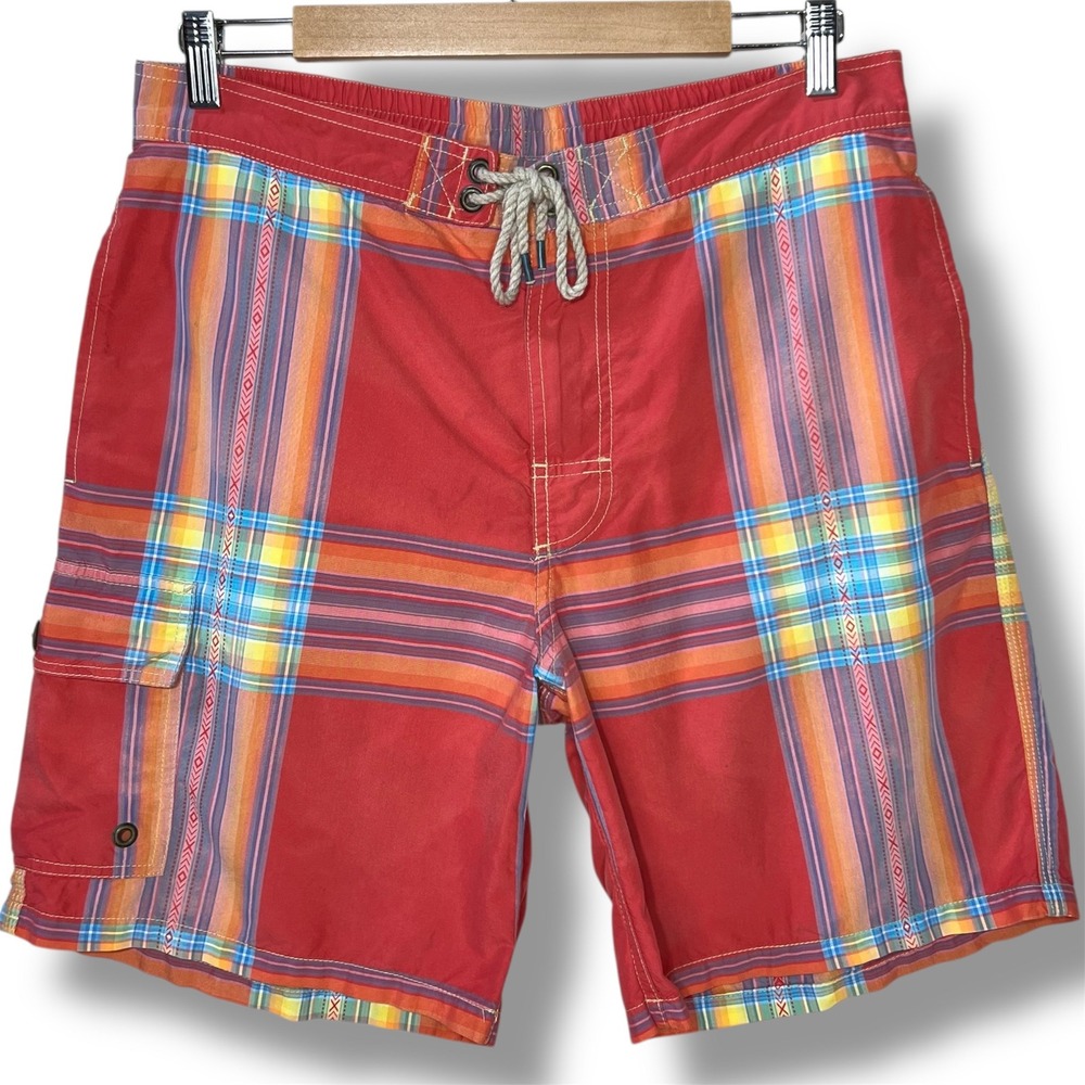 Polo Ralph Lauren Surfer Swim Trunks Red Southwest Plaid Board Shorts Men's M